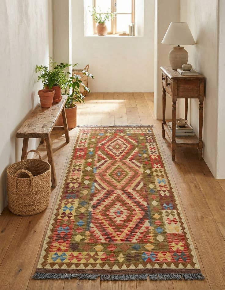 Detail image of 3' 3 x 6' 5  Hand Woven Kilim Maymana Wool Runner Rug