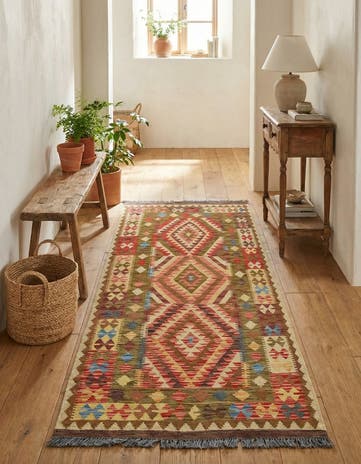 3' 3 x 6' 5 Hand Woven Kilim Maymana Wool Runner Rug