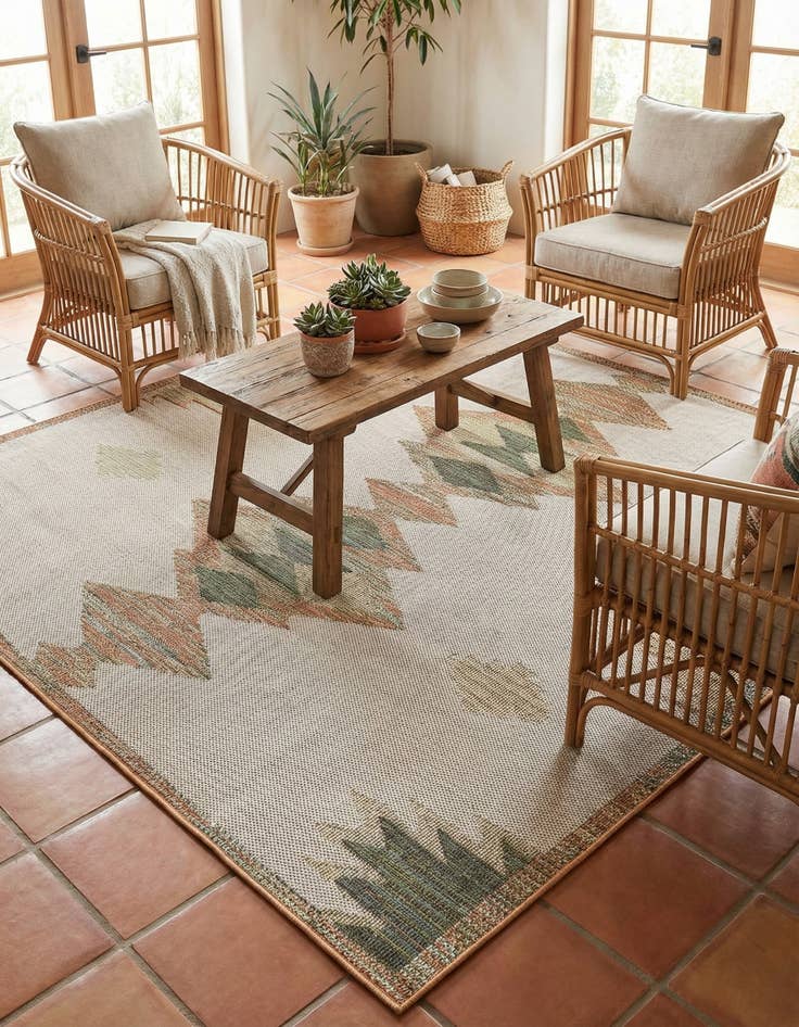 Detail image of 7' 10 x 7' 10  Washable Baja Indoor / Outdoor Square Rug