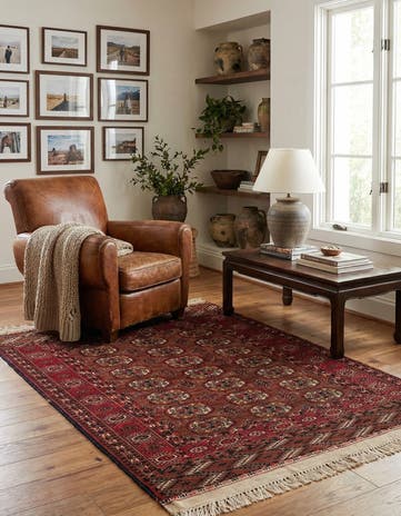 3' 4 x 4' 11 Hand Knotted Afghan Akhche Wool Rug
