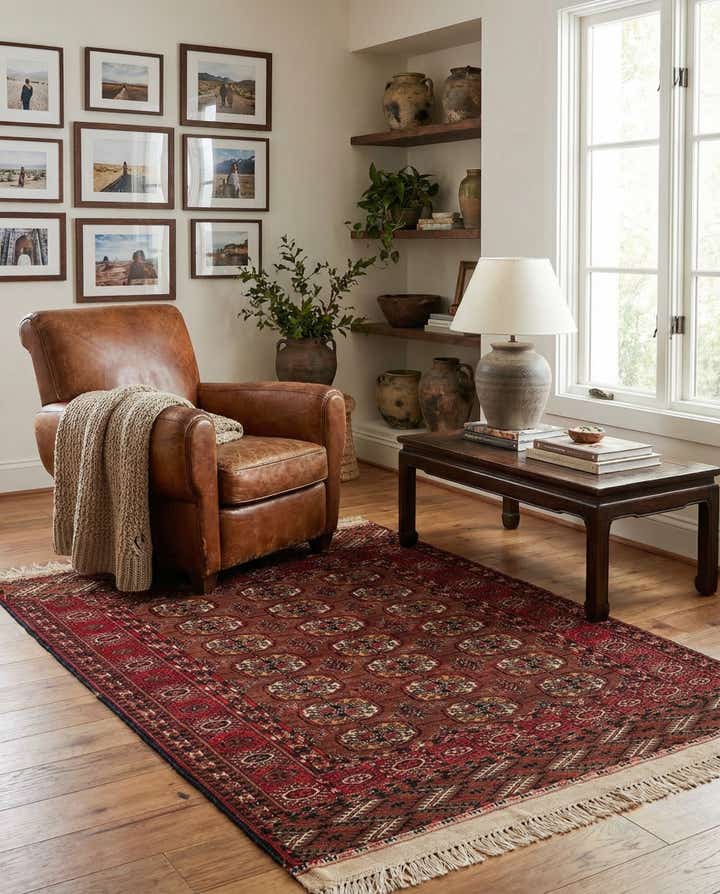 3' 4 x 4' 11 Hand Knotted Afghan Akhche Wool Rug