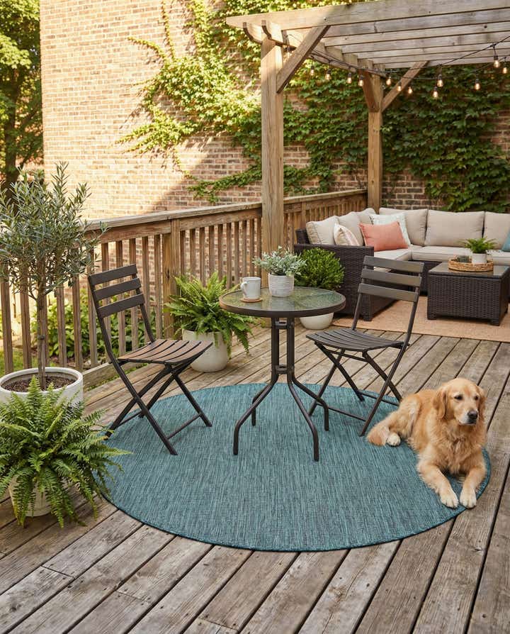 6' 1 x 6' 1 Easy-Clean Solid Indoor / Outdoor Round Rug
