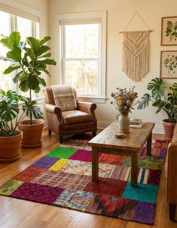 4' 8 x 6' 8 Hand Woven Kilim Patchwork Wool Rug