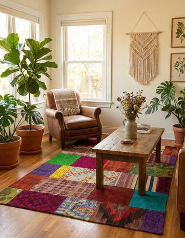 4' 8 x 6' 8 Hand Woven Kilim Patchwork Wool Rug