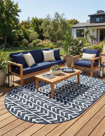 Navy Blue Easy-Clean Sabrina Soto Aston Indoor / Outdoor Oval Rug