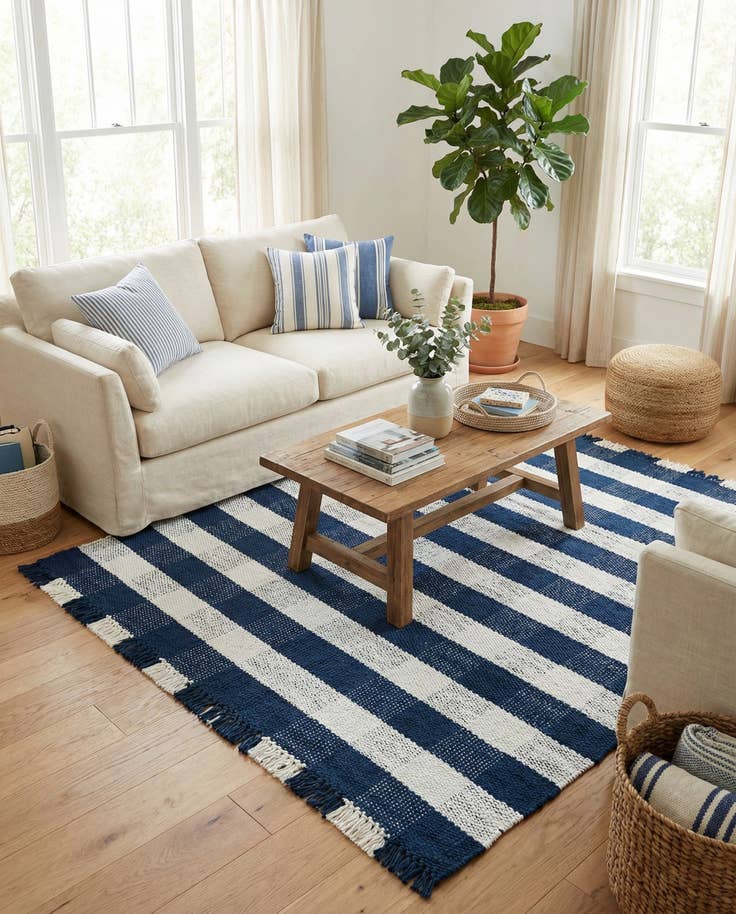 Detail image of 6' x 6' Easy-Clean Eco Plaid Washable Indoor / Outdoor Square Rug