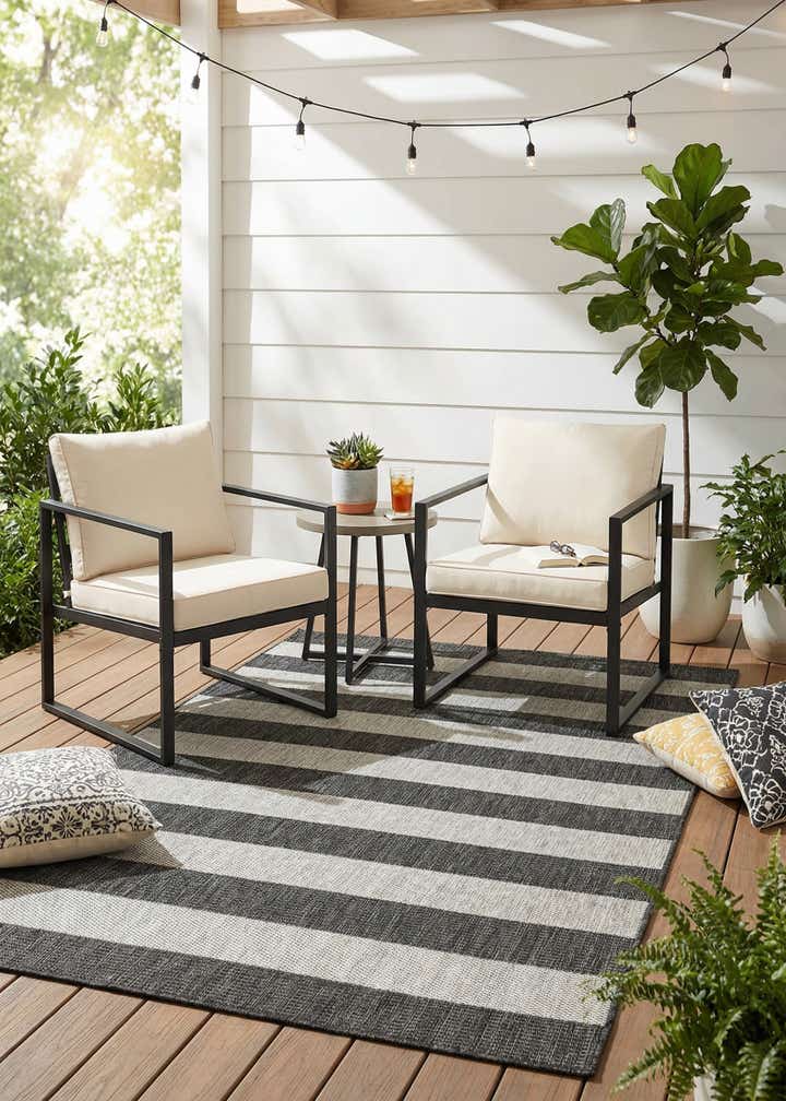 5' 3 x 7' Easy-Clean Striped Indoor / Outdoor Rug
