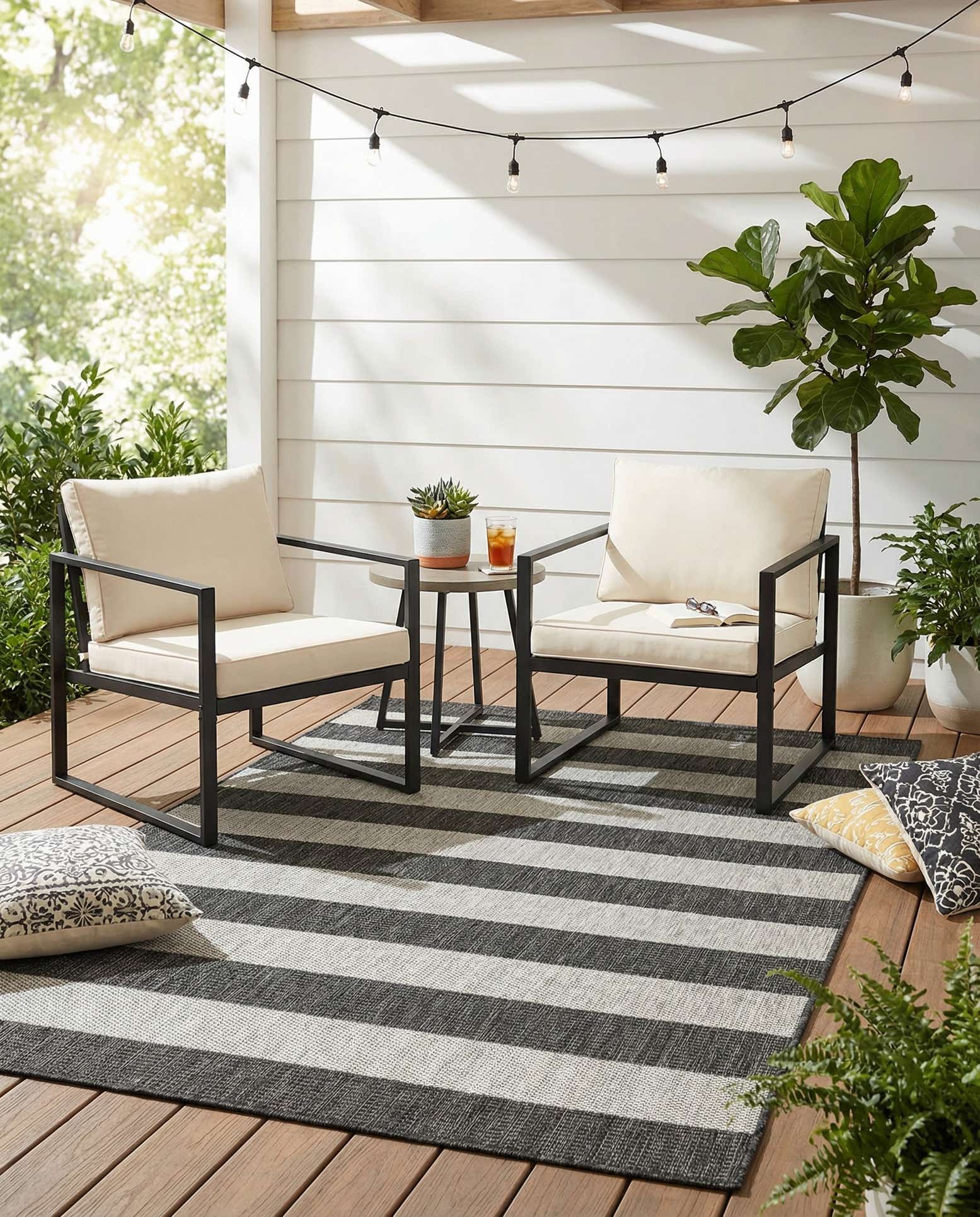 5' 3 x 7' Easy-Clean Striped Indoor / Outdoor Rug