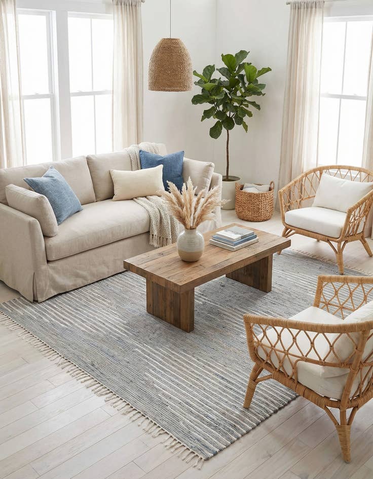 Detail image of  7' 1 x 7' 1  Hand Woven Chindi Cotton Square Rug