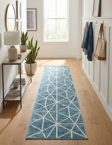 Blue Lattice Trellis Runner Rug