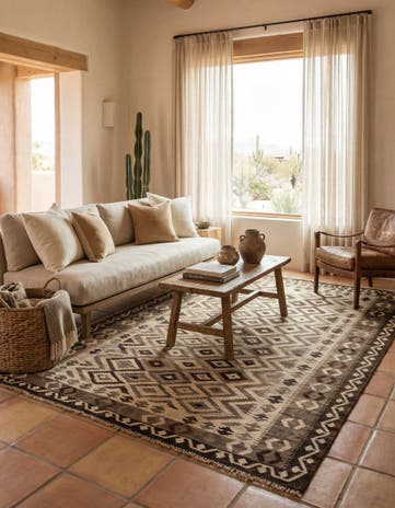 6' 5 x 9' 8 Hand Woven Kilim Maymana Wool Rug