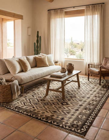 6' 5 x 9' 8 Hand Woven Kilim Maymana Wool Rug