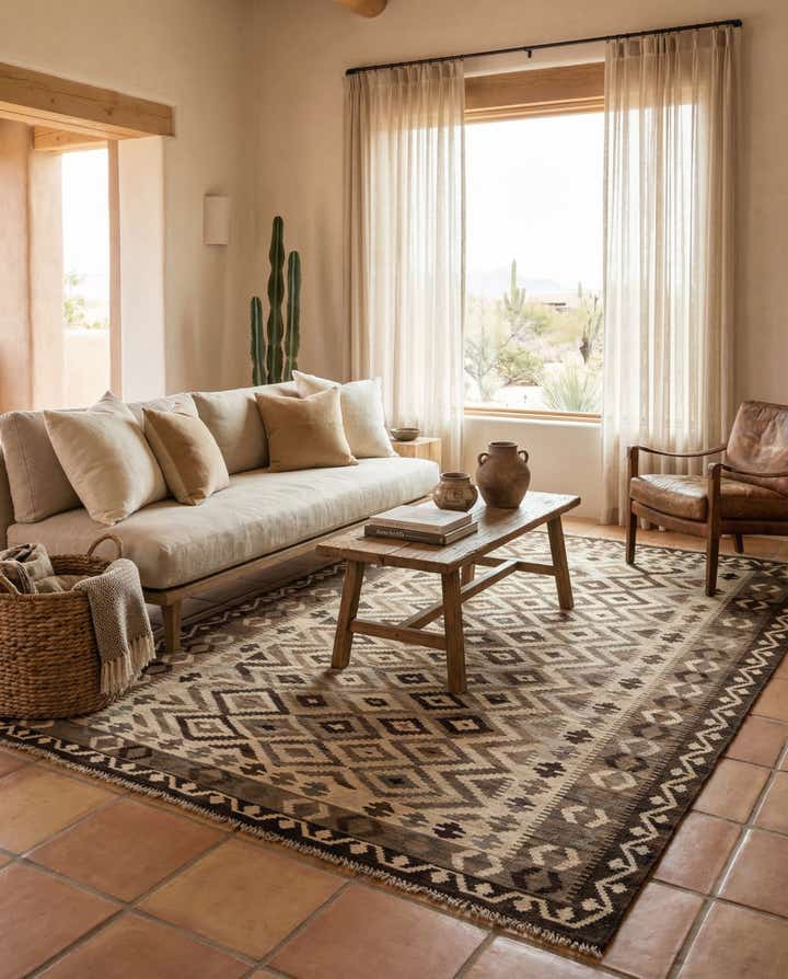 6' 5 x 9' 8 Hand Woven Kilim Maymana Wool Rug