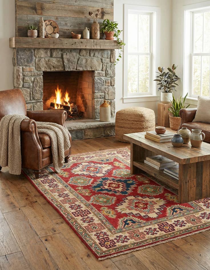 Detail image of 3' 3 x 5'  Hand Knotted Kazak Rug