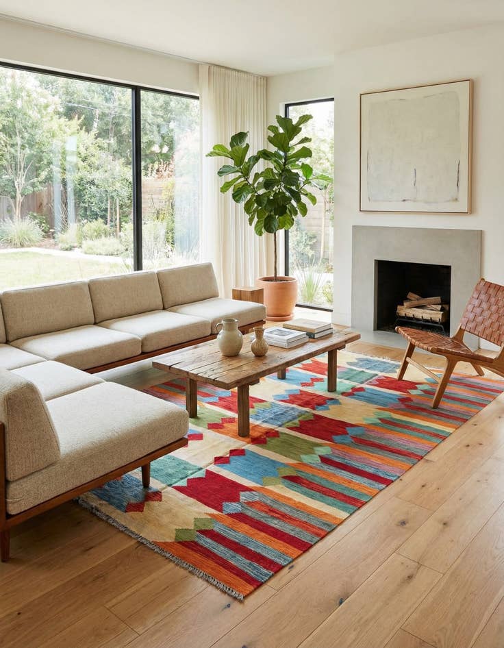 Detail image of 6' 5 x 9' 10  Hand Woven Kilim Modern Wool Rug