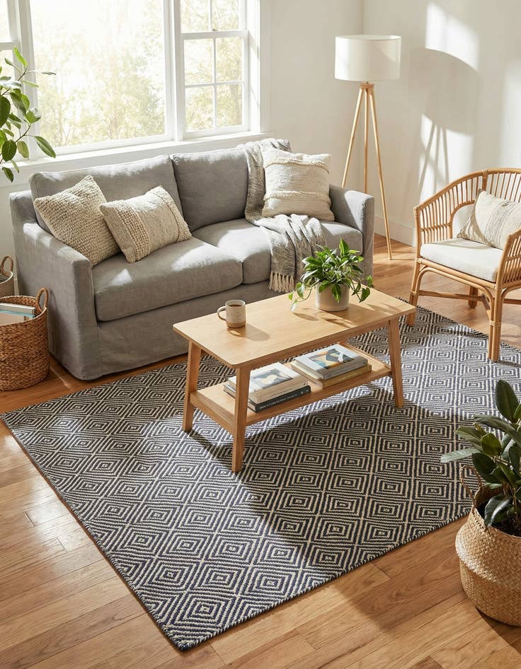 Detail image of  4' 1 x 6' 1  Hand Woven Geo Trellis Flatweave Rug