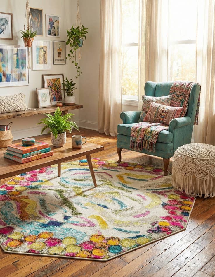 Detail image of 5' 3 x 5' 3  Washable Vivid Octagon Rug