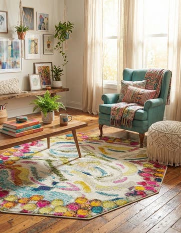 Washable Vivid Octagon Rug