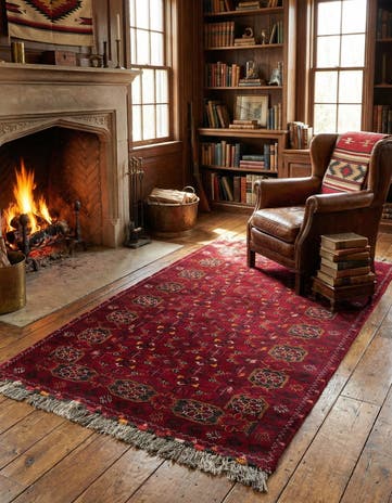3' 4 x 6' 3 Hand Knotted Afghan Akhche Wool Rug