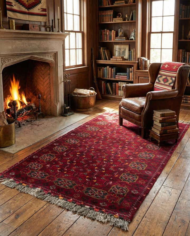 3' 4 x 6' 3 Hand Knotted Afghan Akhche Wool Rug