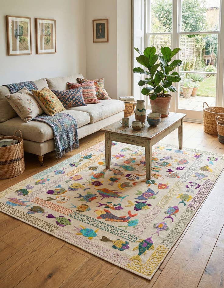 Detail image of 5' 6 x 7' 8 Hand Woven Kilim Suzani Wool Rug