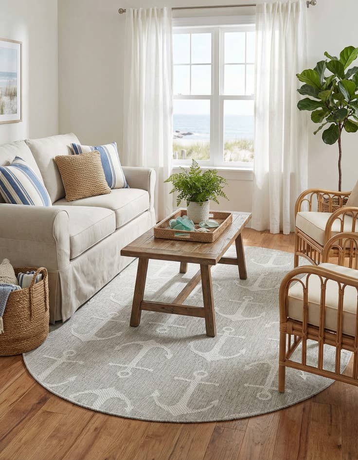 Detail image of 5' 3 x 8'  Washable Coastal Indoor / Outdoor Oval Rug