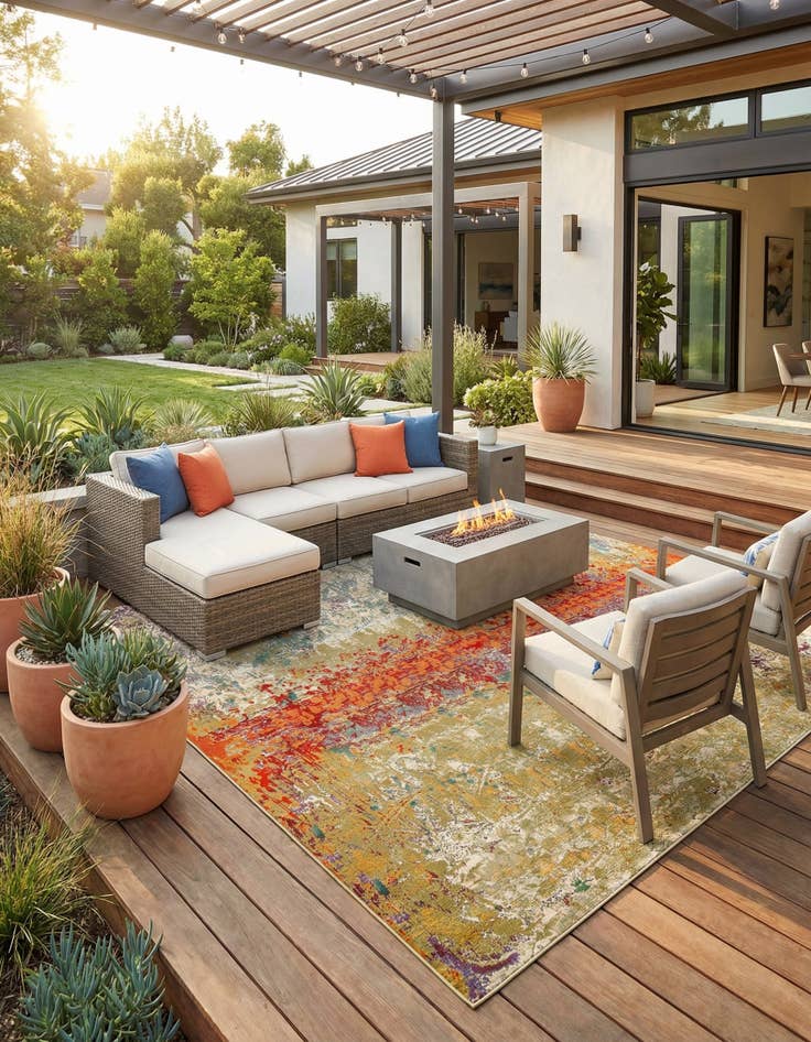 Detail image of 12' x 12'  Washable Modern Indoor / Outdoor Square Rug