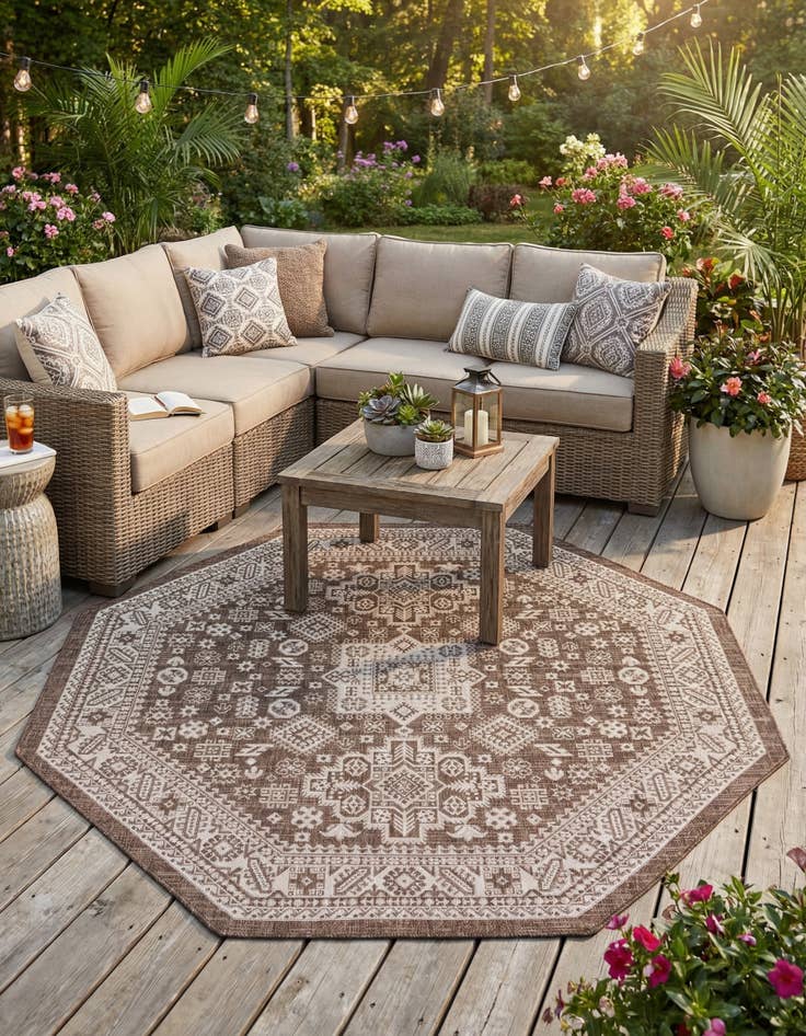 Detail image of 7' 10 x 7' 10 Easy-Clean Aztec Indoor / Outdoor Octagon Rug