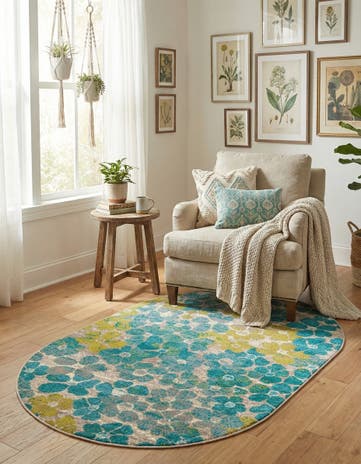 Blue Azalea Oval Rug