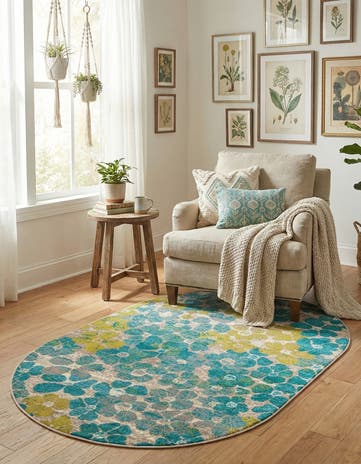 Blue Azalea Oval Rug