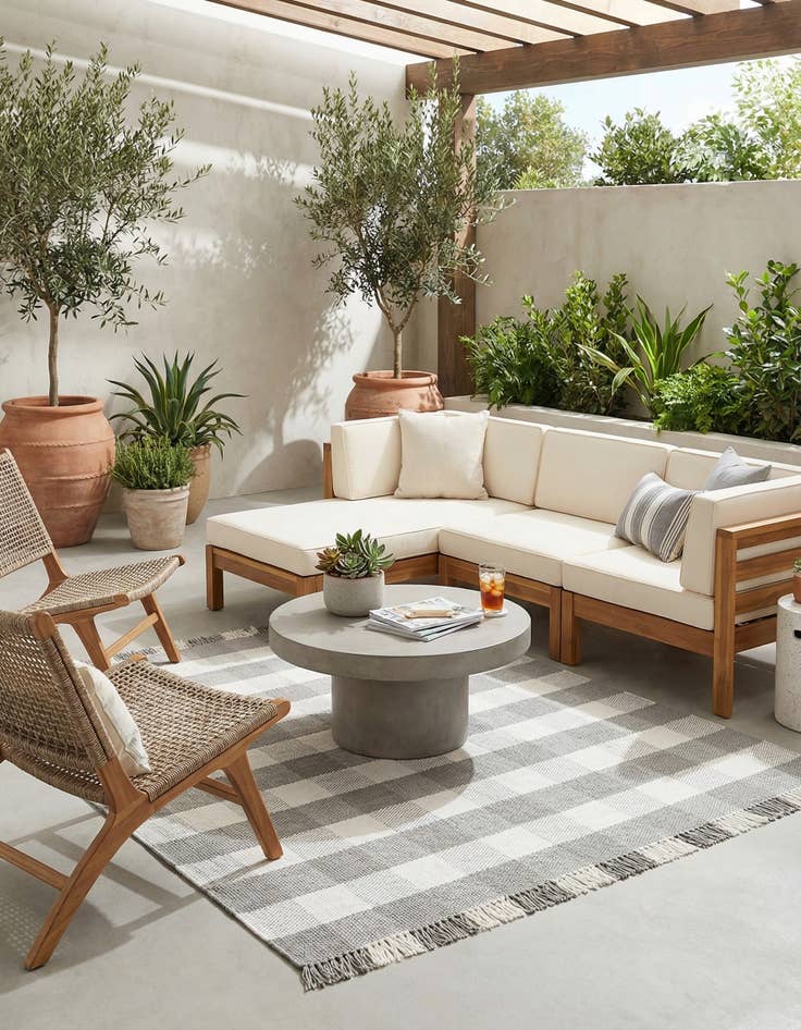 Detail image of  7' 10 x 7' 10 Eco Plaid   Washable Indoor / Outdoor Square Rug