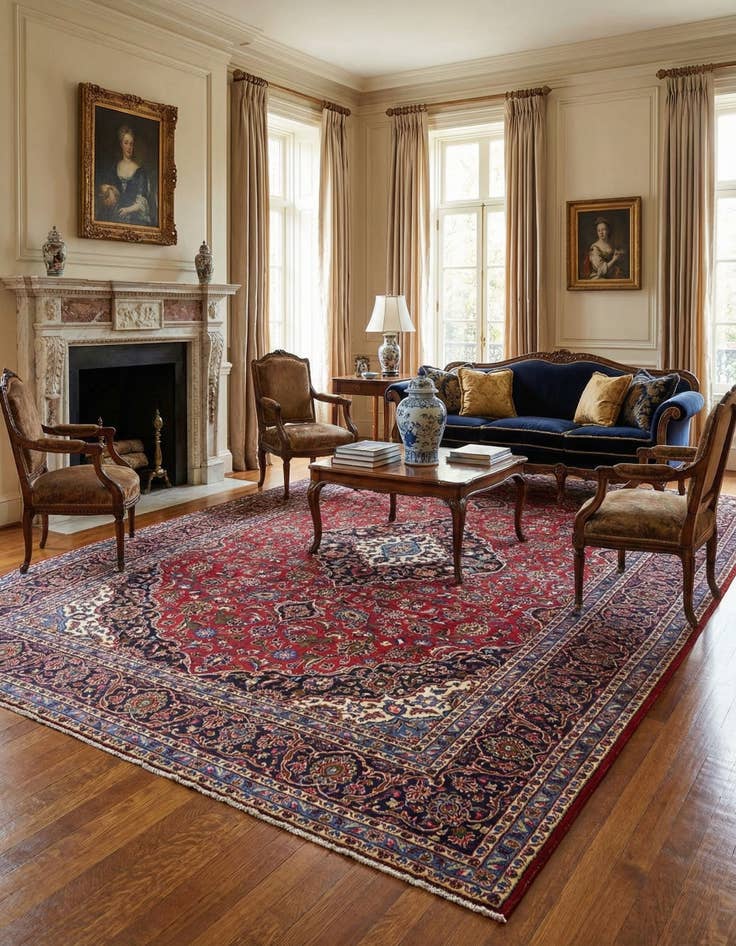 Detail image of  9' 9 x 13' 5  Hand Knotted Kashan Persian Wool Rug