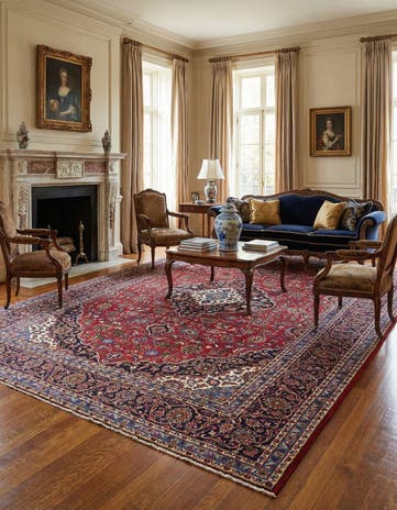 9' 9 x 13' 5 Hand Knotted Kashan Persian Wool Rug