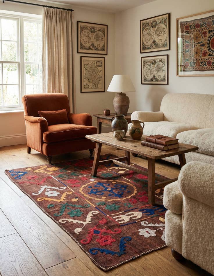 Detail image of  4' 8 x 6' 8  Hand Woven Kilim Suzani Wool Rug