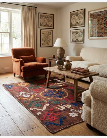 4' 8 x 6' 8 Hand Woven Kilim Suzani Wool Rug