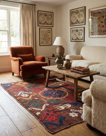 4' 8 x 6' 8 Hand Woven Kilim Suzani Wool Rug