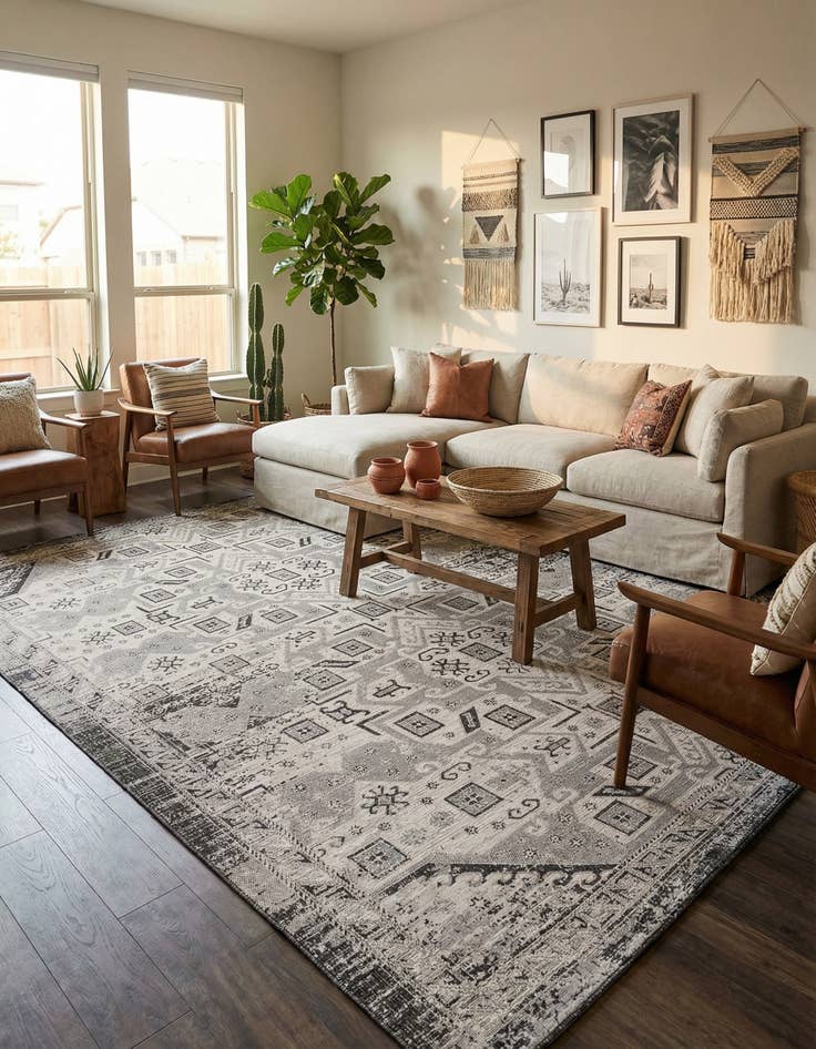 Detail image of 10' x 13'  Washable Aztec Indoor / Outdoor Rug