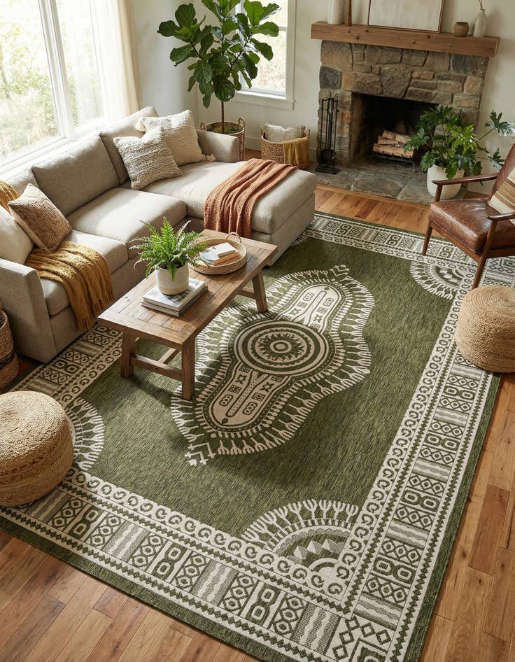 Detail image of  10' x 14'  Washable Traditional Indoor / Outdoor Rug