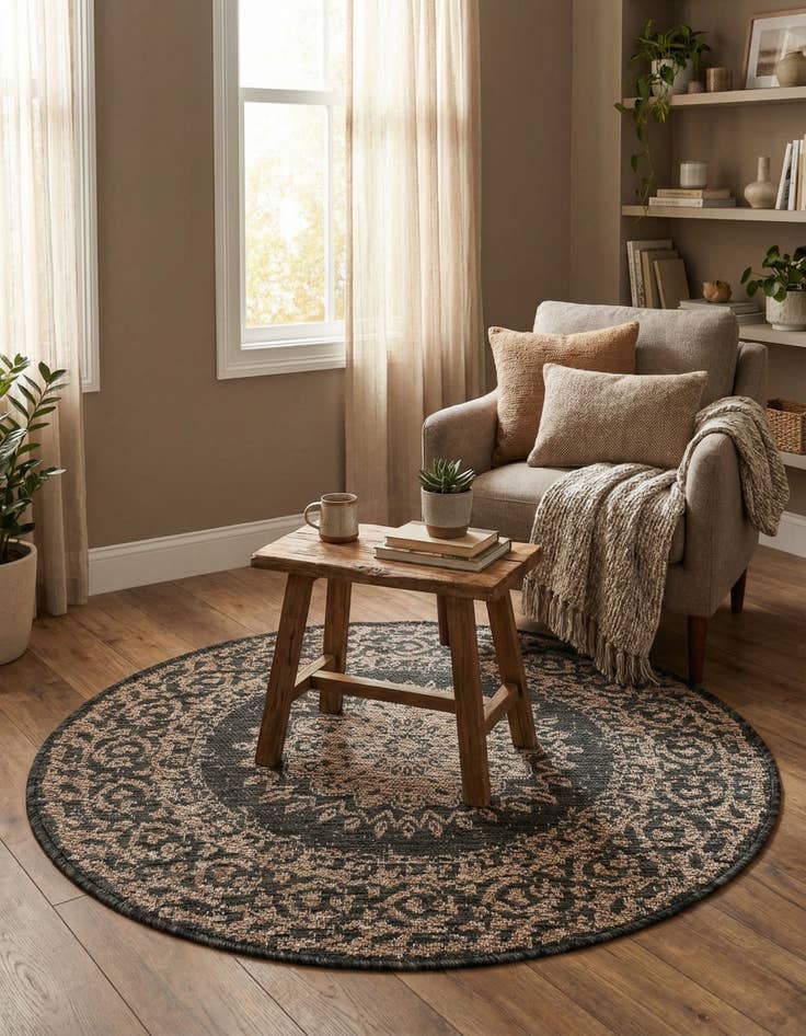 Detail image of  3' x 3'  Washable Traditional Indoor / Outdoor Round Rug