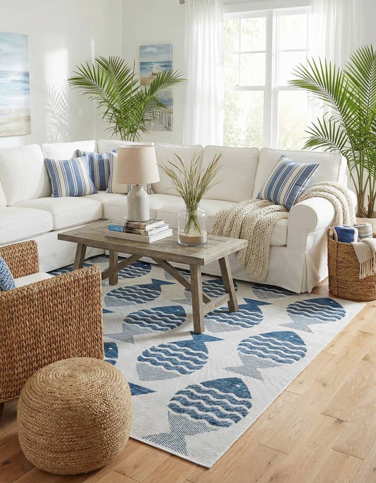 Detail image of 5' 3 x 5' 3  Washable Coastal Indoor / Outdoor Square Rug