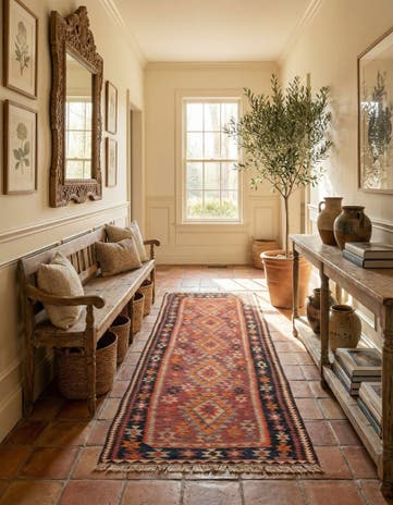 4' 6 x 9' 5 Hand Woven Kilim Fars Wool Runner Rug