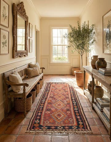 4' 6 x 9' 5 Hand Woven Kilim Fars Wool Runner Rug