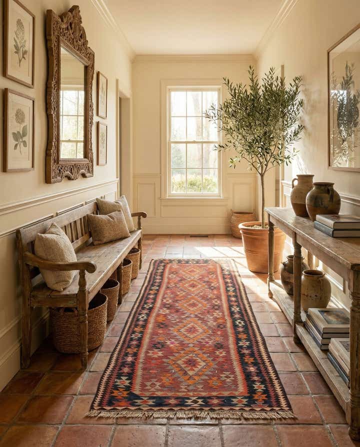 4' 6 x 9' 5 Hand Woven Kilim Fars Wool Runner Rug