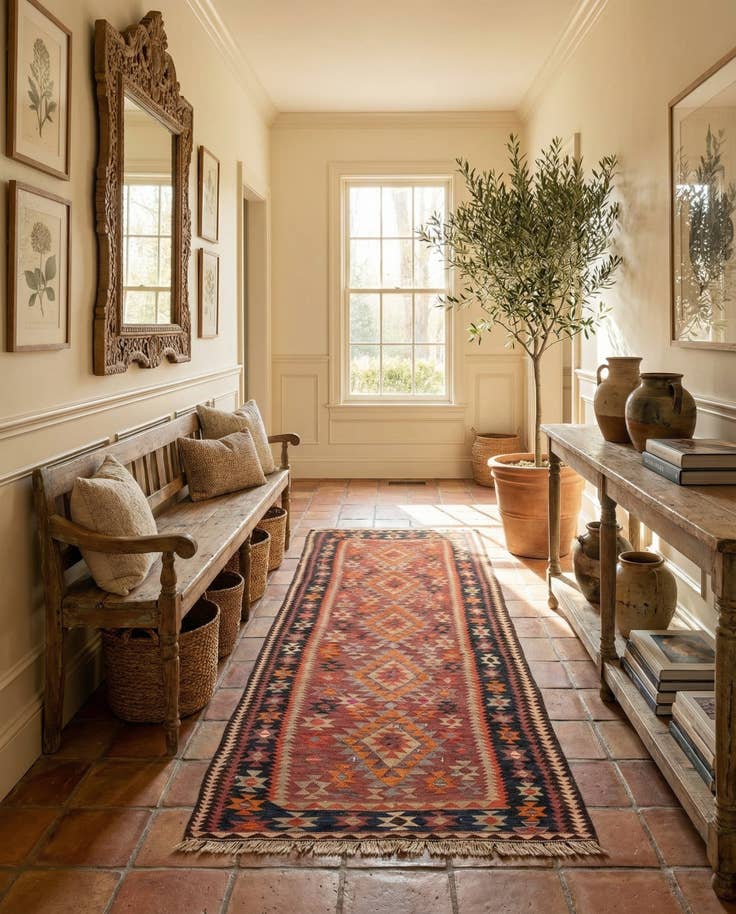 Detail image of 4' 6 x 9' 5 Hand Woven Kilim Fars Wool Runner Rug