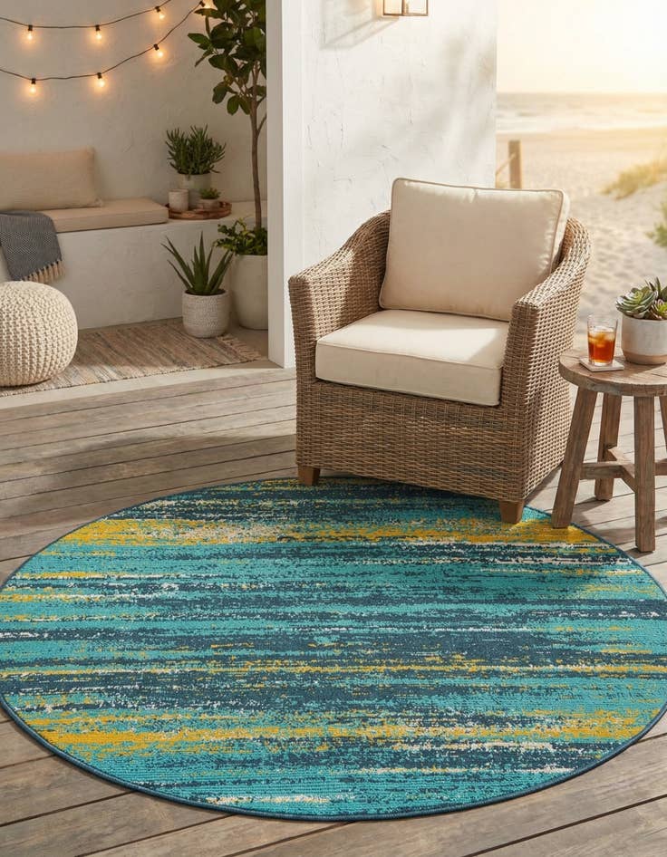 Detail image of 4' x 4'  Washable Coastal Indoor / Outdoor Round Rug