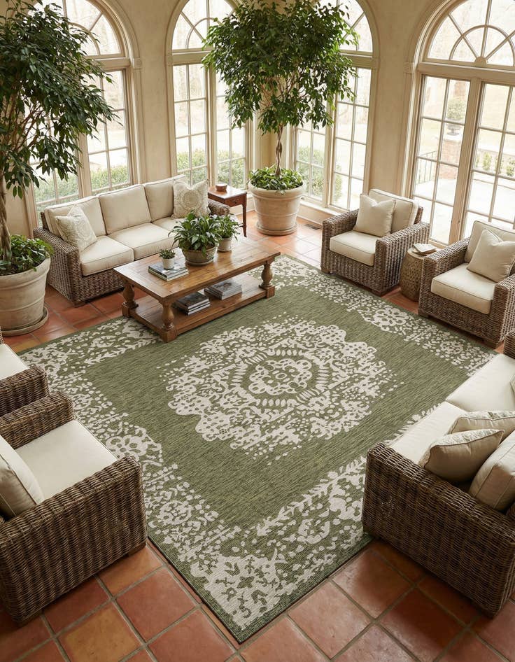 Detail image of 13' x 13' Easy-Clean Traditional Indoor / Outdoor Square Rug