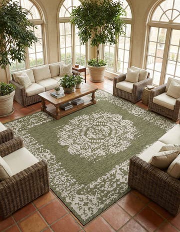 13' x 13' Easy-Clean Traditional Indoor / Outdoor Square Rug