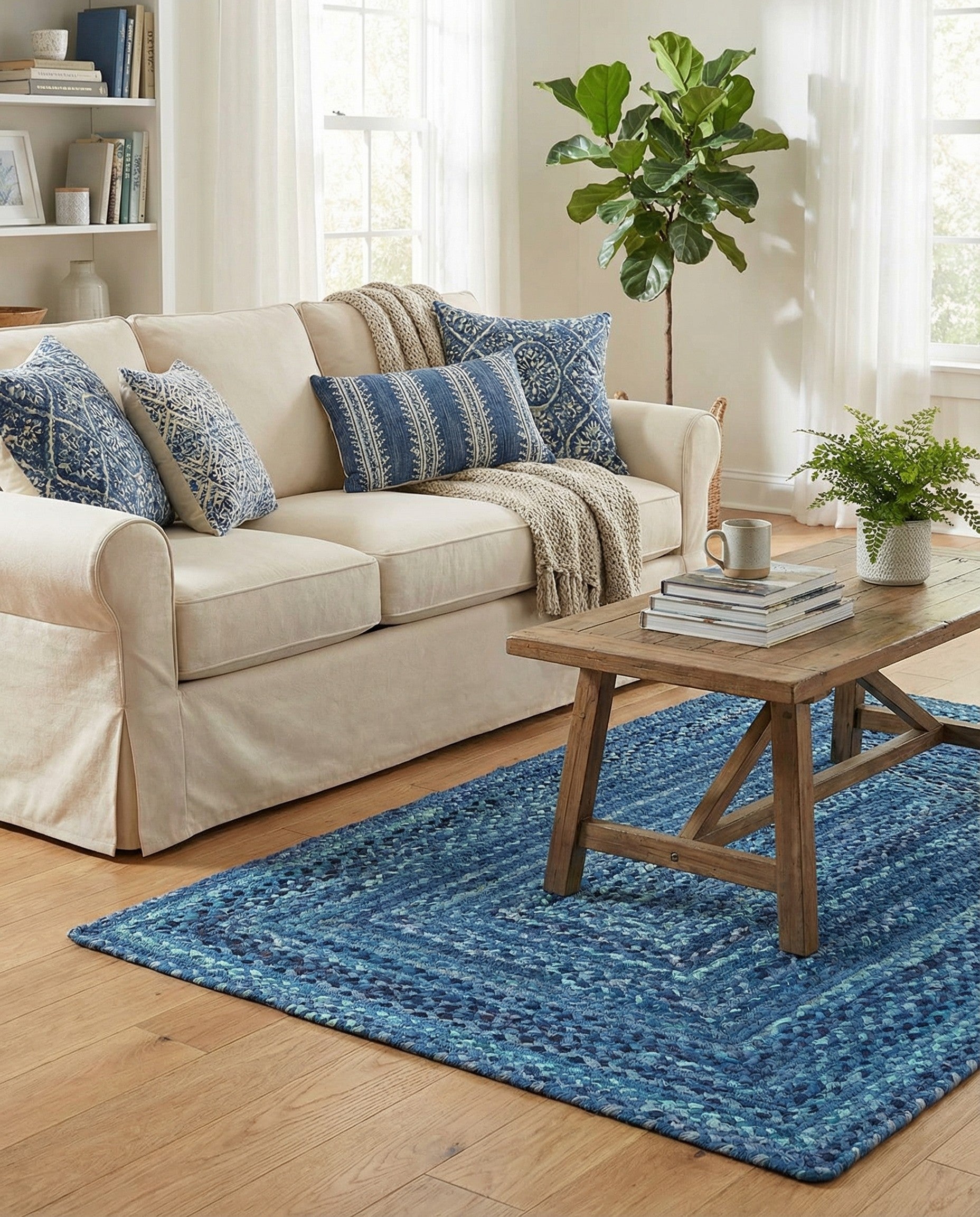  4' 1 x 6' 1  Hand Braided Chindi Rug