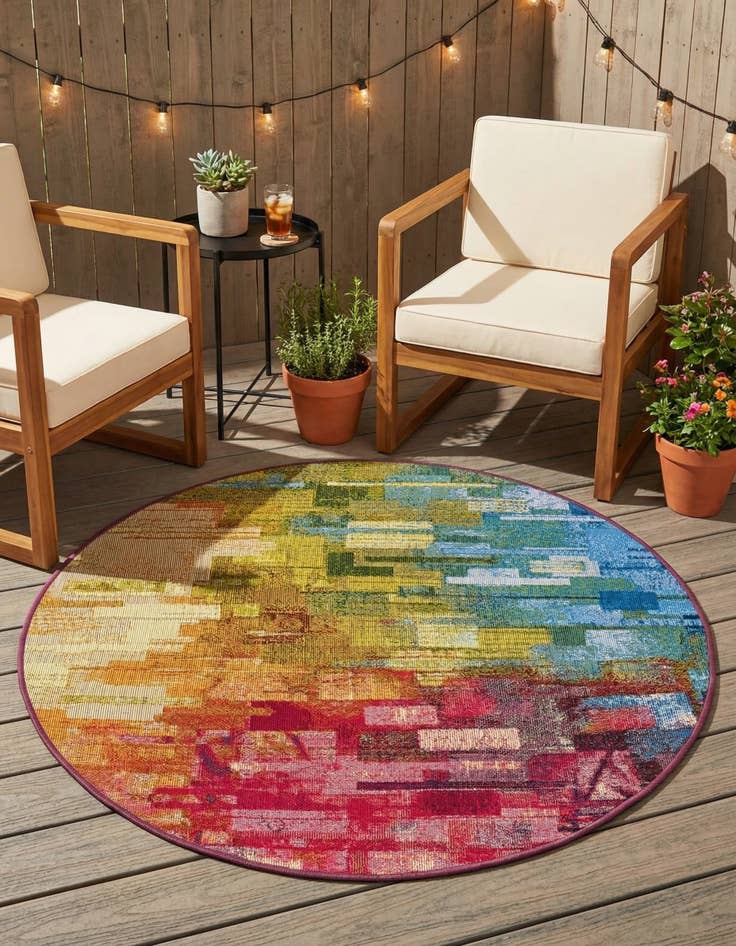 Detail image of 3' x 3'  Washable Modern Indoor / Outdoor Round Rug