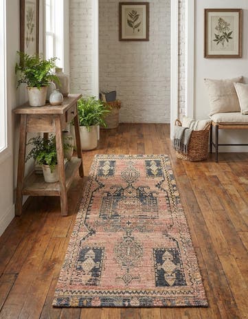 Antique Red Hand Woven Chenille Jute Runner Rug